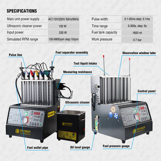 Intelligent Car Fuel Injector Cleaner & Tester Cleaning Machine Injector Ultrasonic Cleaner 6-Cylinders 110V 220V